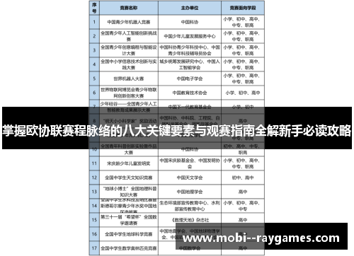 掌握欧协联赛程脉络的八大关键要素与观赛指南全解新手必读攻略